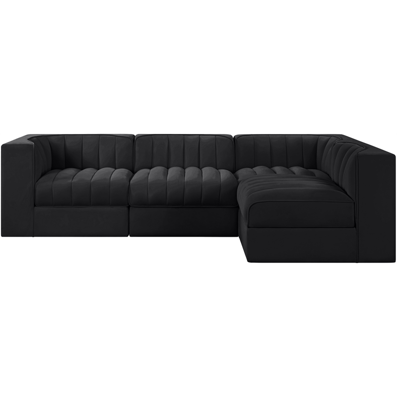 Meridian Furniture Rummi Black Velvet Performance Fabric 4pc. Modular Sectional