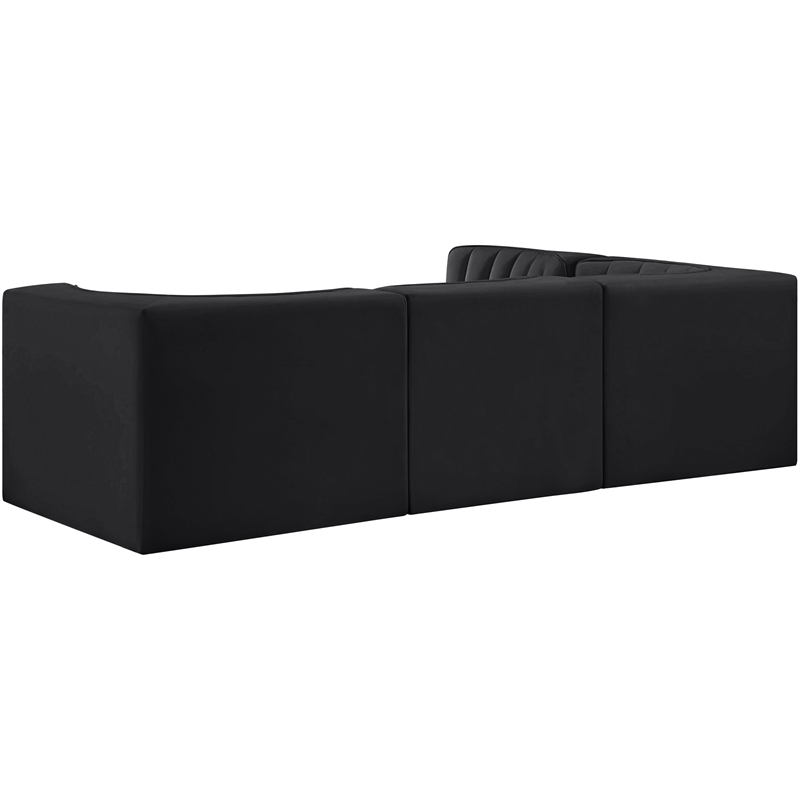 Meridian Furniture Rummi Black Velvet Performance Fabric 4pc. Modular Sectional