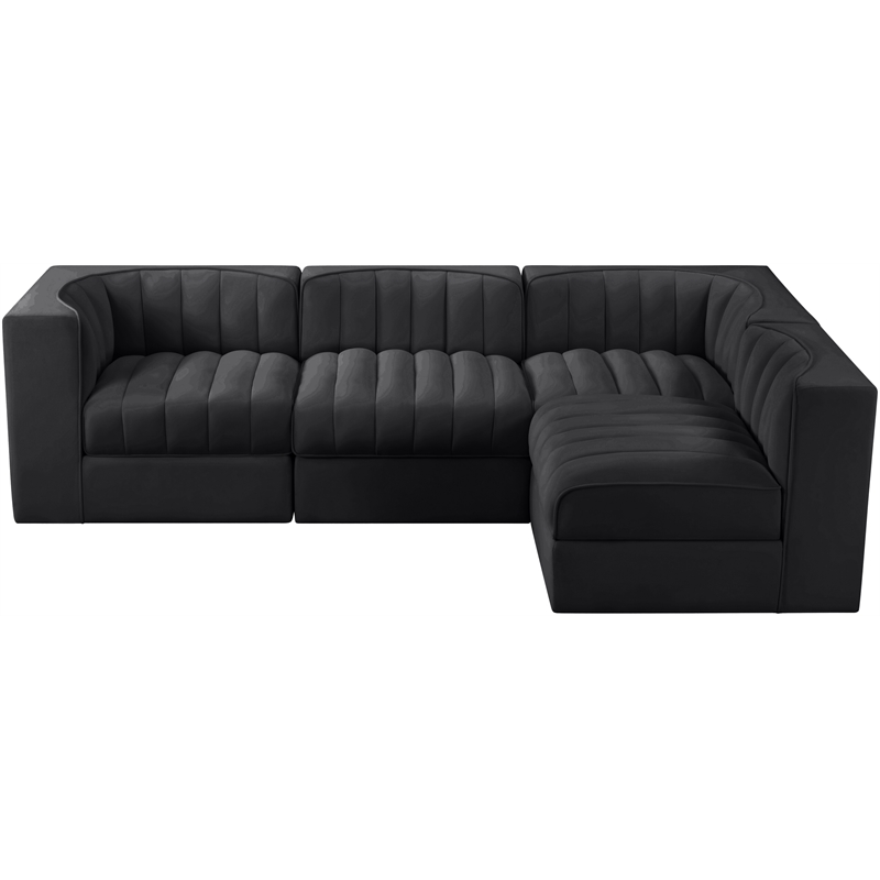 Meridian Furniture Rummi Black Velvet Performance Fabric 4pc. Modular Sectional