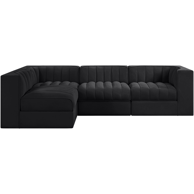 Meridian Furniture Rummi Black Velvet Performance Fabric 4pc. Modular Sectional