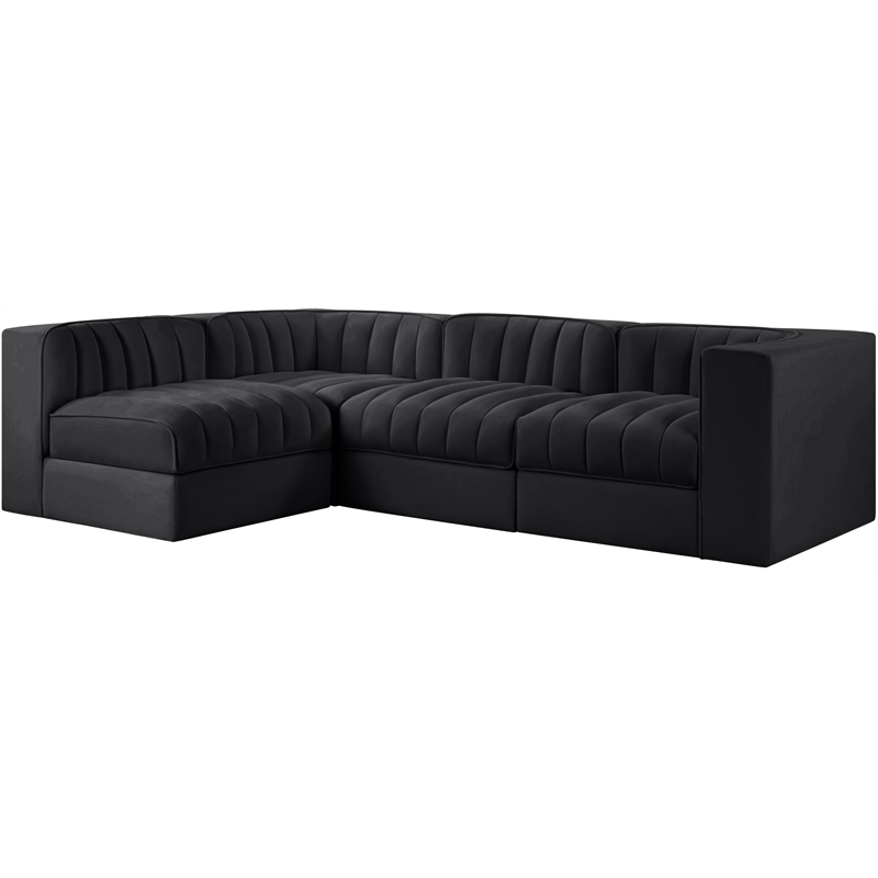Meridian Furniture Rummi Black Velvet Performance Fabric 4pc. Modular Sectional
