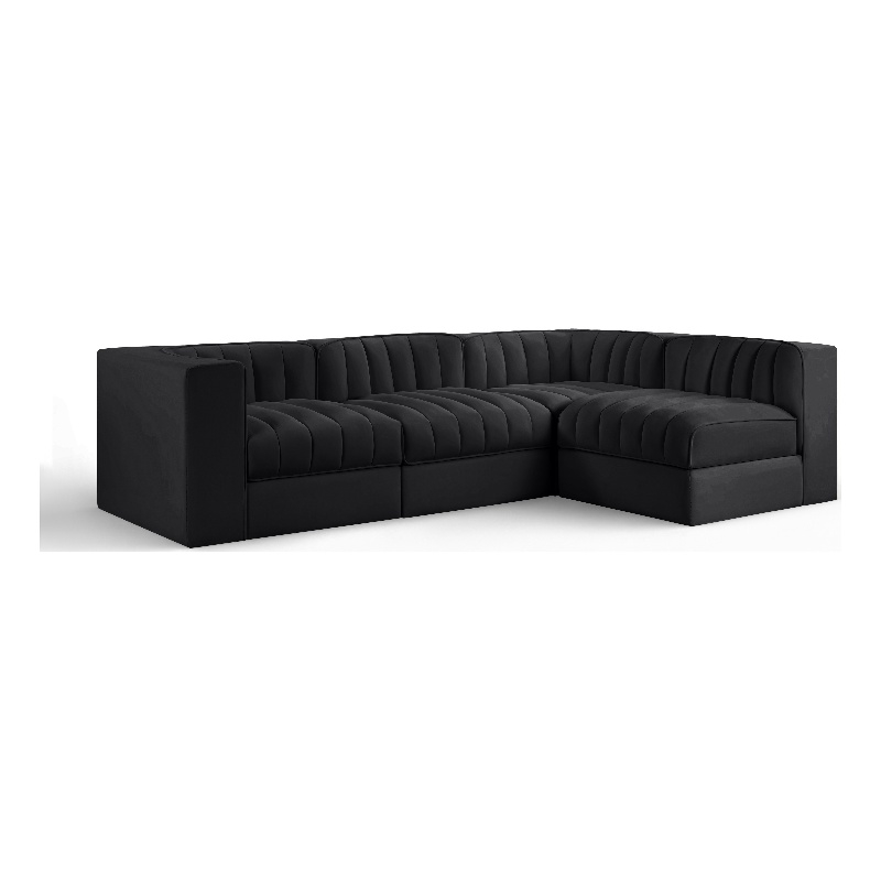 Meridian Furniture Rummi Black Velvet Performance Fabric 4pc. Modular Sectional