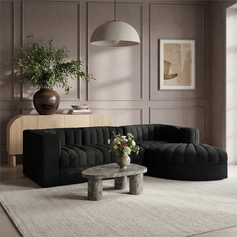 Meridian Furniture Rummi Black Velvet Performance Fabric 4pc. Modular Sectional