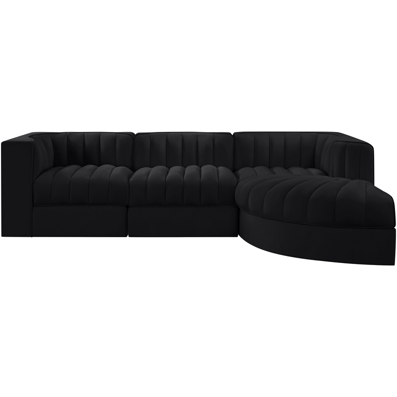 Meridian Furniture Rummi Black Velvet Performance Fabric 4pc. Modular Sectional