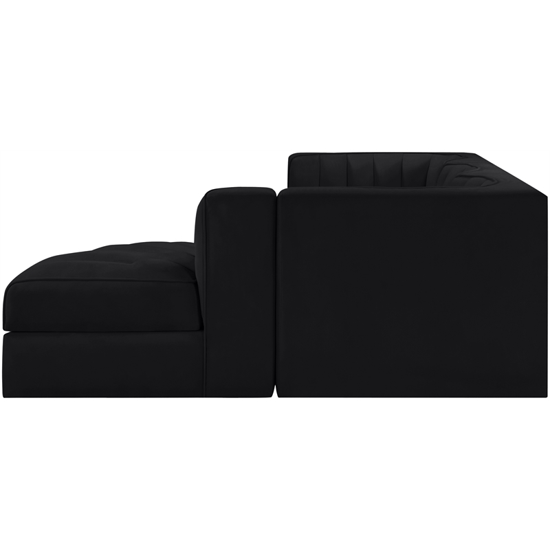 Meridian Furniture Rummi Black Velvet Performance Fabric 4pc. Modular Sectional