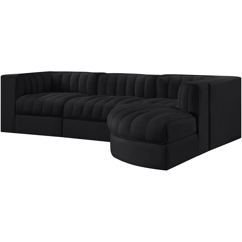 Meridian Furniture Rummi Black Velvet Performance Fabric 4pc. Modular Sectional