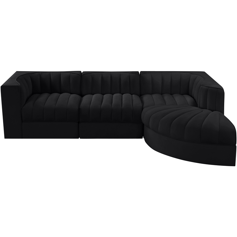 Meridian Furniture Rummi Black Velvet Performance Fabric 4pc. Modular Sectional