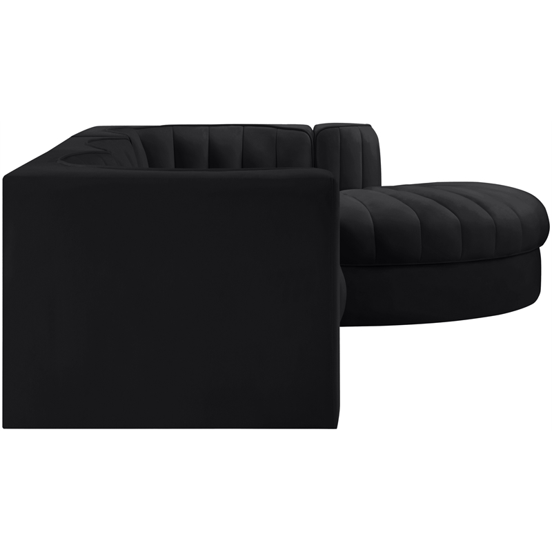 Meridian Furniture Rummi Black Velvet Performance Fabric 4pc. Modular Sectional