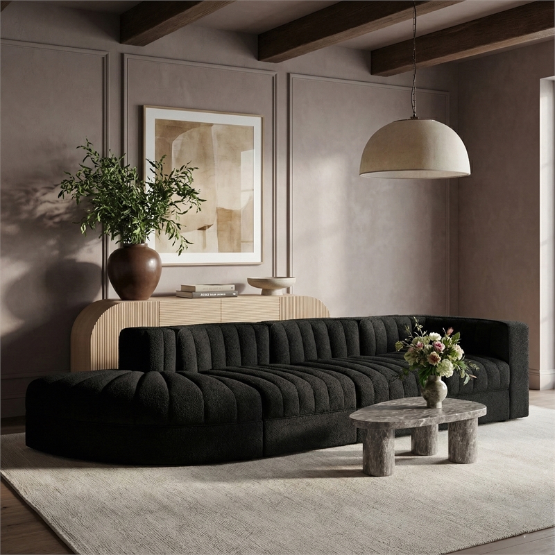 Meridian Furniture Rummi Black Velvet Performance Fabric 4pc. Modular Sectional