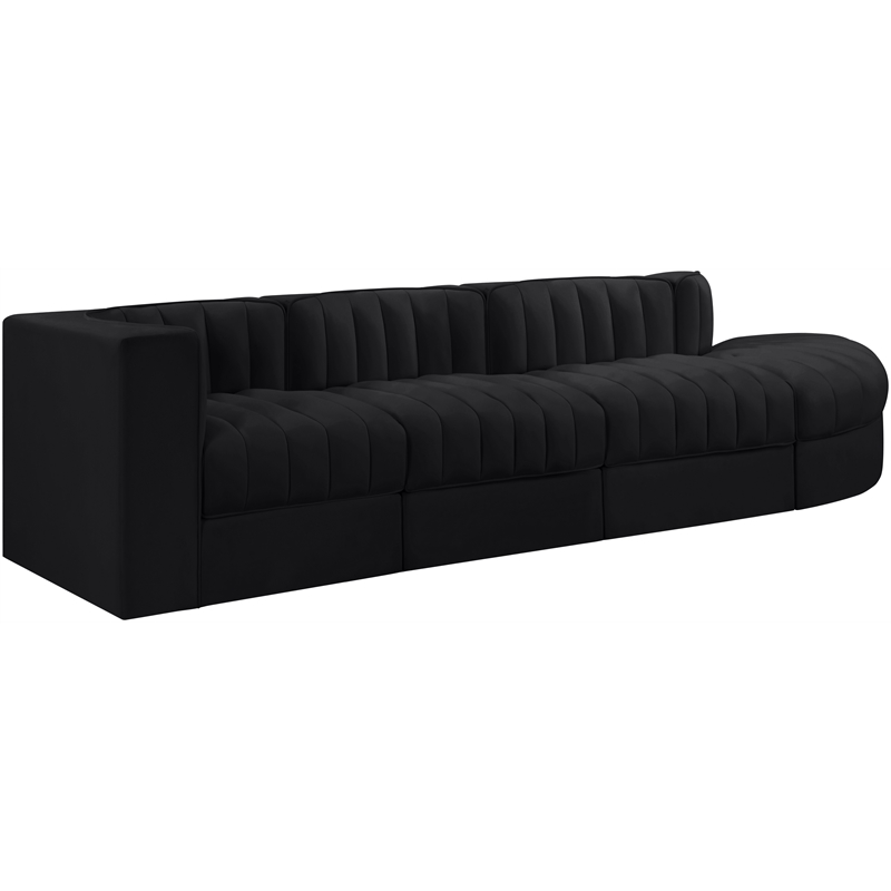 Meridian Furniture Rummi Black Velvet Performance Fabric 4pc. Modular Sectional