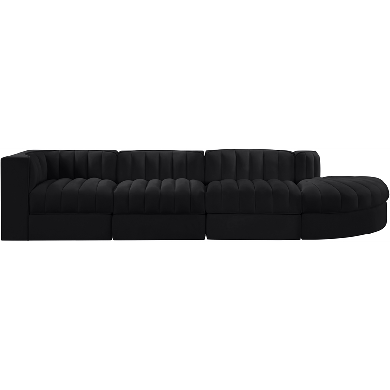 Meridian Furniture Rummi Black Velvet Performance Fabric 4pc. Modular Sectional