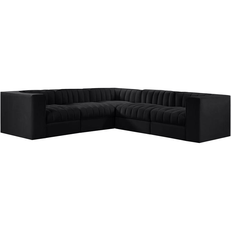 Meridian Furniture Rummi Black Velvet Performance Fabric 5pc. Modular Sectional