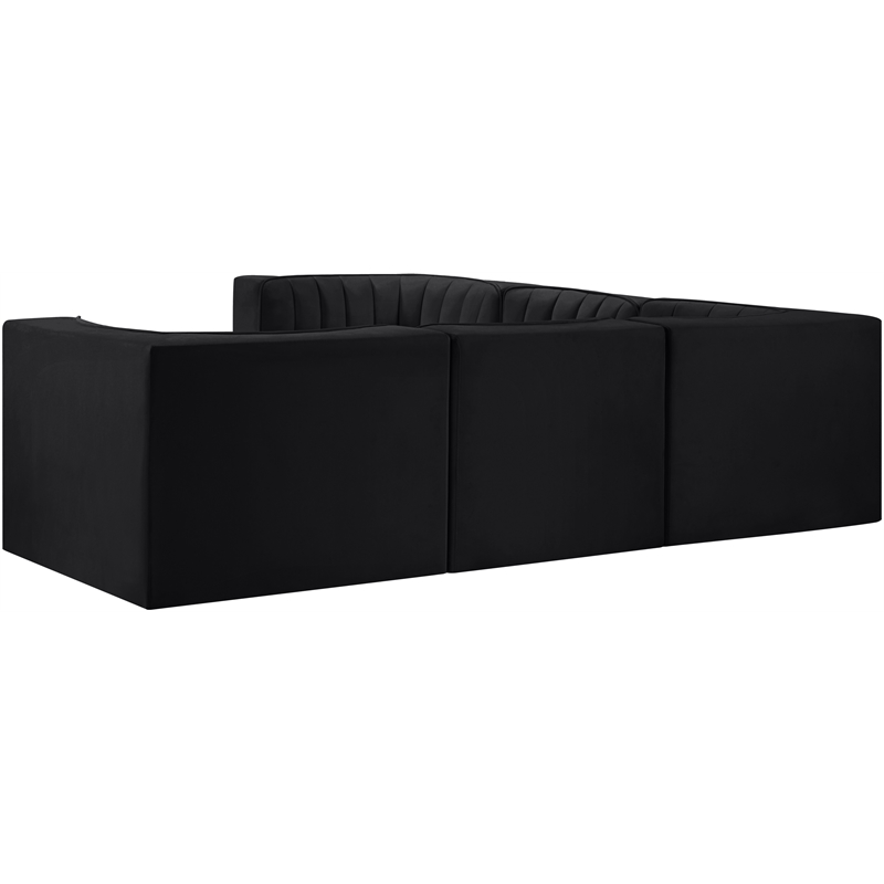 Meridian Furniture Rummi Black Velvet Performance Fabric 5pc. Modular Sectional