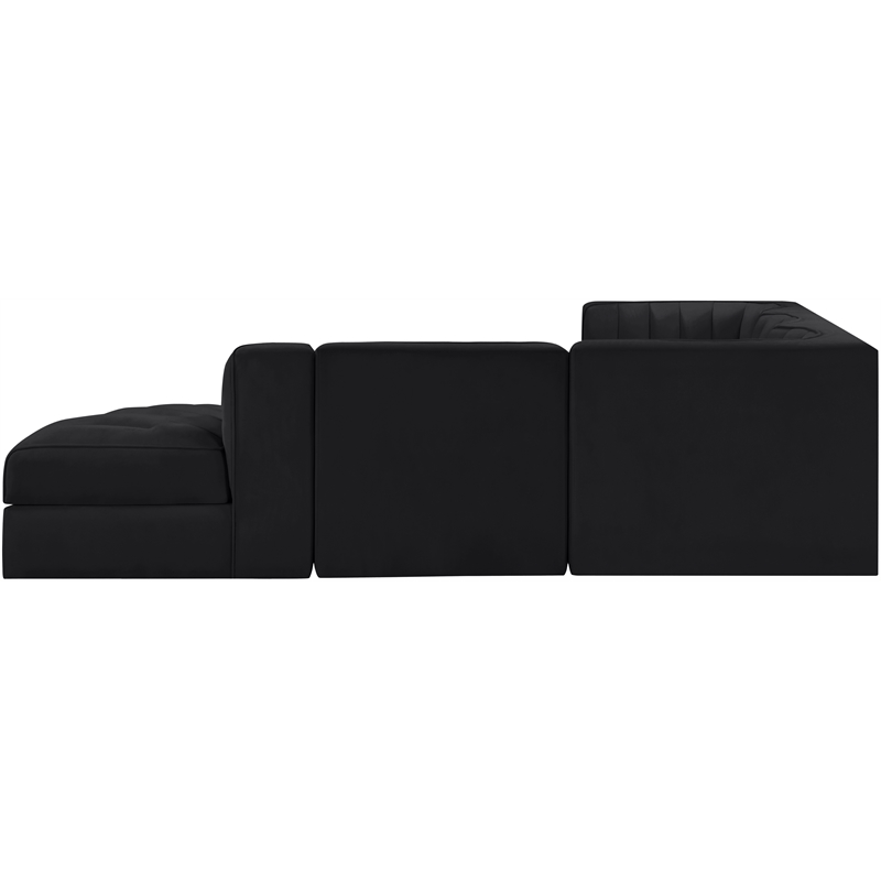 Meridian Furniture Rummi Black Velvet Performance Fabric 5pc. Modular Sectional