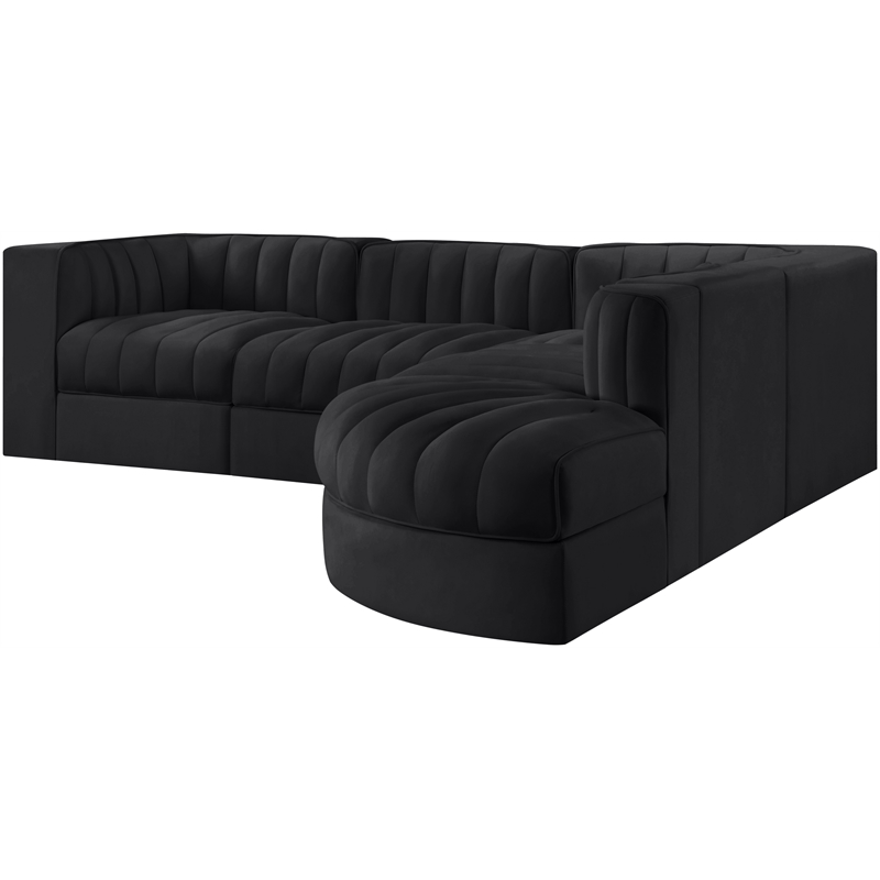 Meridian Furniture Rummi Black Velvet Performance Fabric 5pc. Modular Sectional