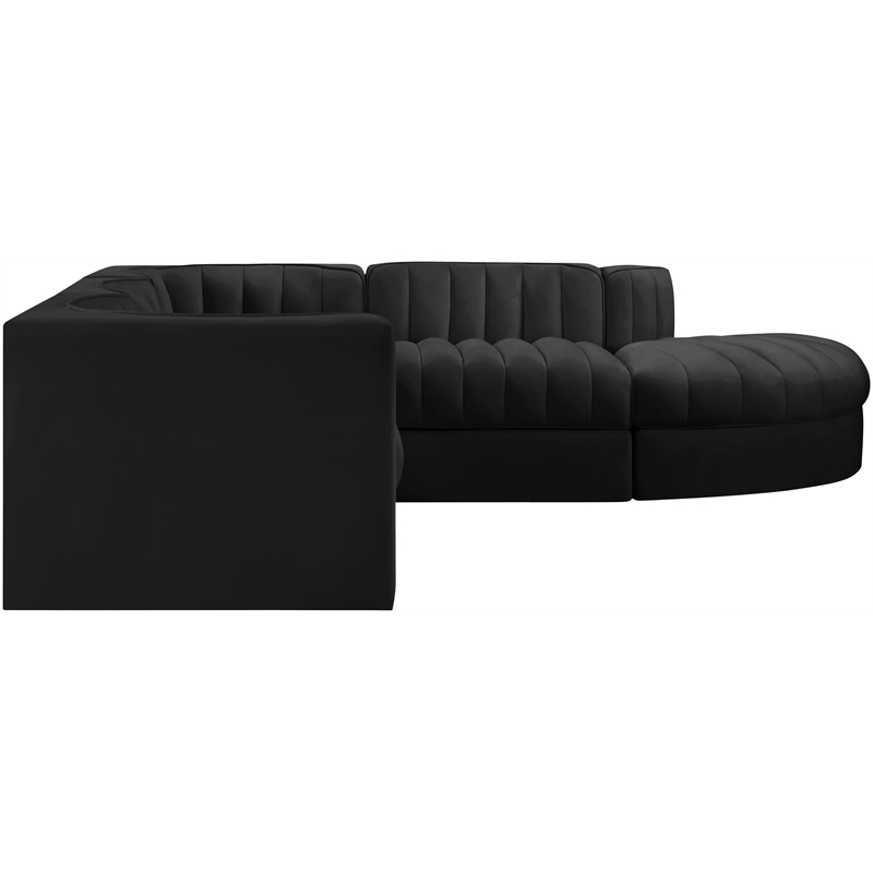 Meridian Furniture Rummi Black Velvet Performance Fabric 5pc. Modular Sectional