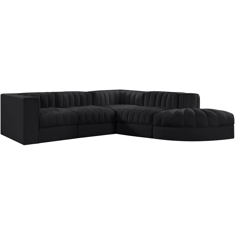 Meridian Furniture Rummi Black Velvet Performance Fabric 5pc. Modular Sectional