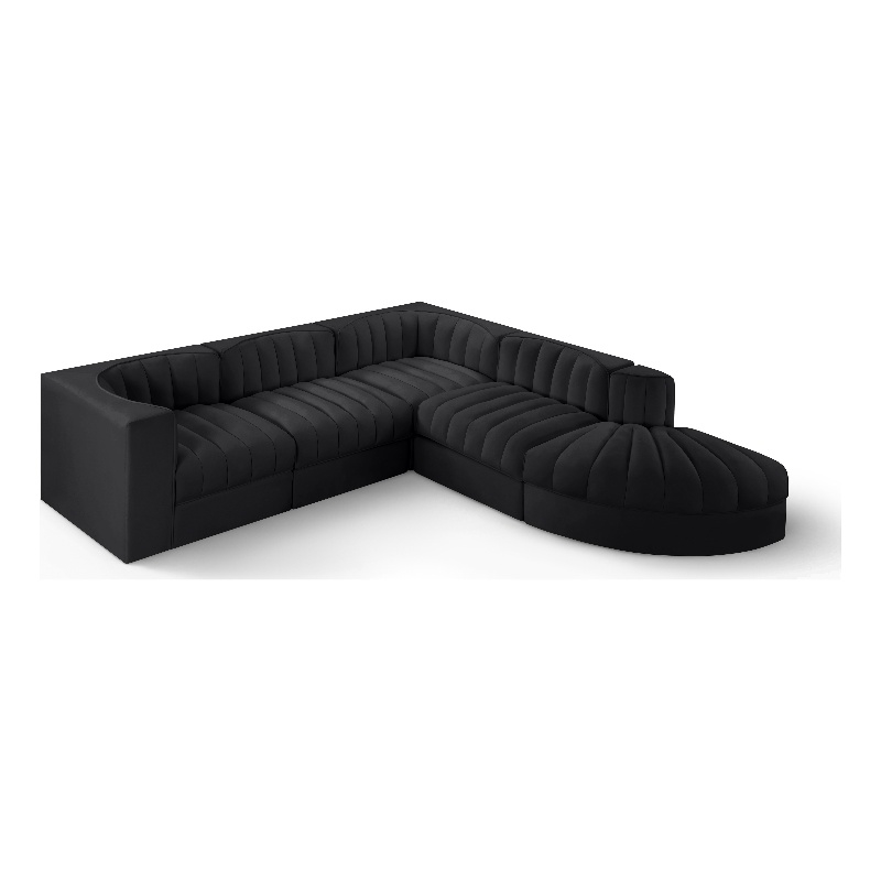 Meridian Furniture Rummi Black Velvet Performance Fabric 5pc. Modular Sectional