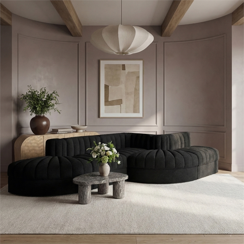 Meridian Furniture Rummi Black Velvet Performance Fabric 5pc. Modular Sectional