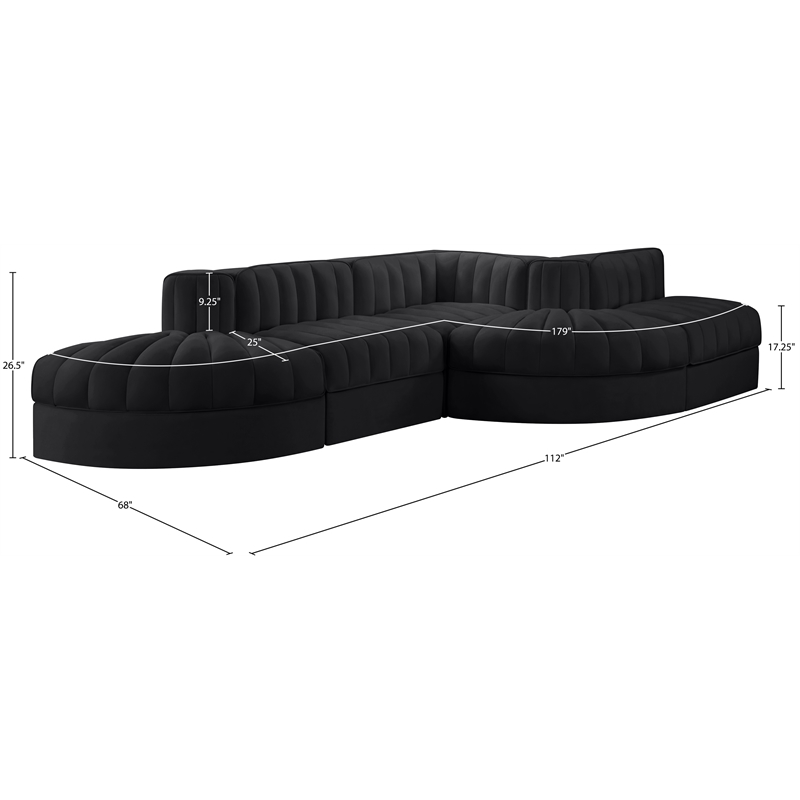 Meridian Furniture Rummi Black Velvet Performance Fabric 5pc. Modular Sectional