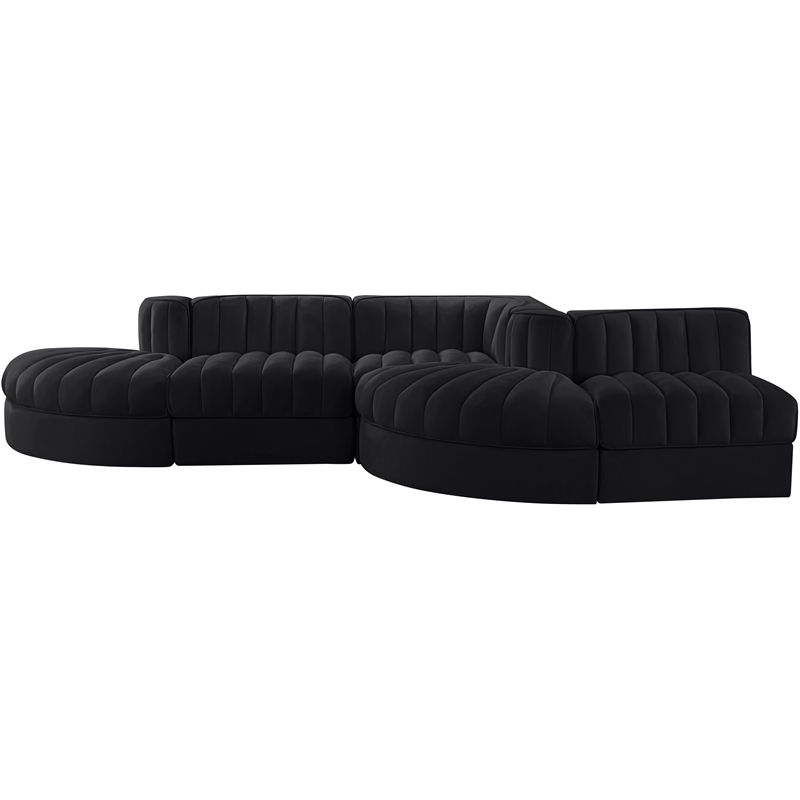 Meridian Furniture Rummi Black Velvet Performance Fabric 5pc. Modular Sectional