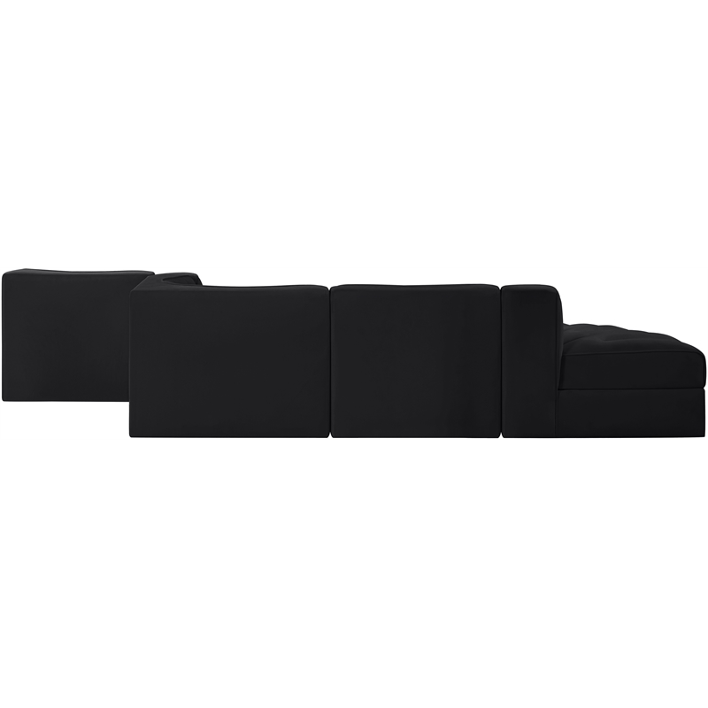 Meridian Furniture Rummi Black Velvet Performance Fabric 5pc. Modular Sectional