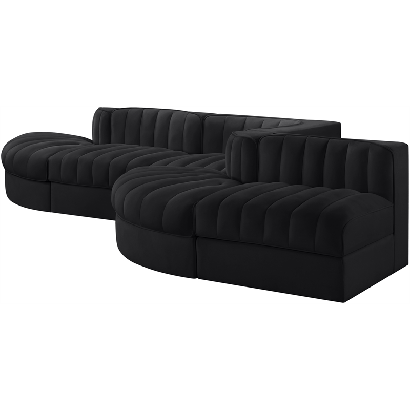 Meridian Furniture Rummi Black Velvet Performance Fabric 5pc. Modular Sectional