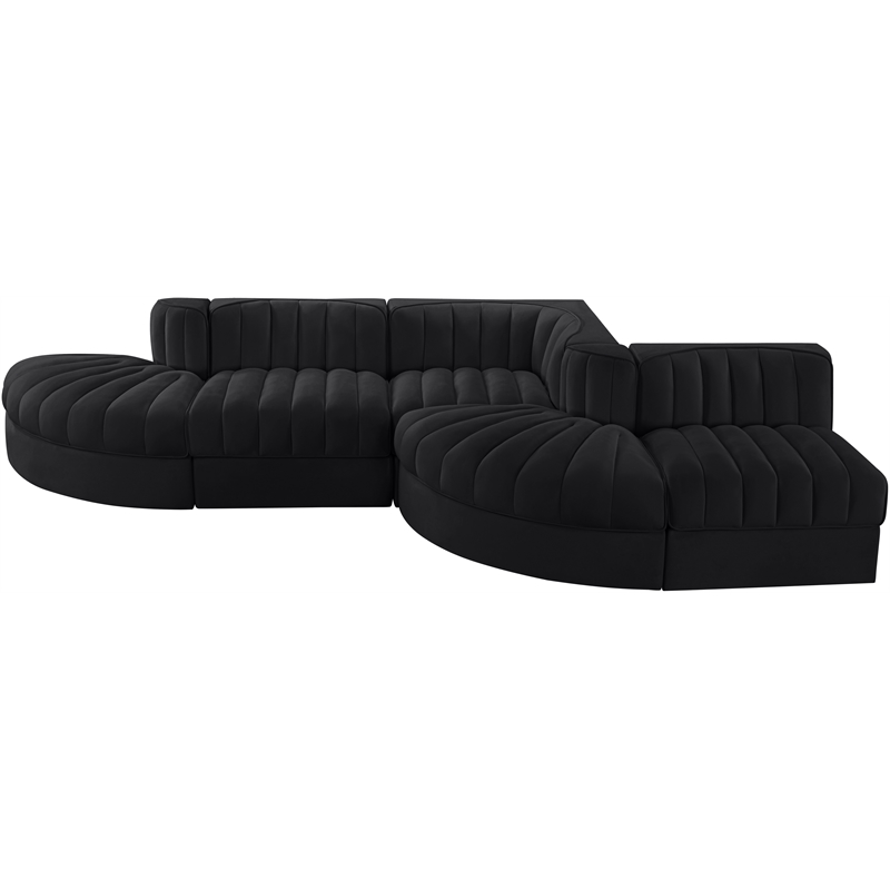 Meridian Furniture Rummi Black Velvet Performance Fabric 5pc. Modular Sectional