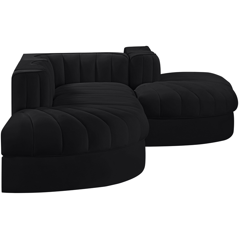 Meridian Furniture Rummi Black Velvet Performance Fabric 5pc. Modular Sectional