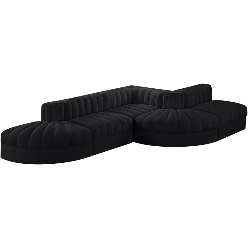 Meridian Furniture Rummi Black Velvet Performance Fabric 5pc. Modular Sectional