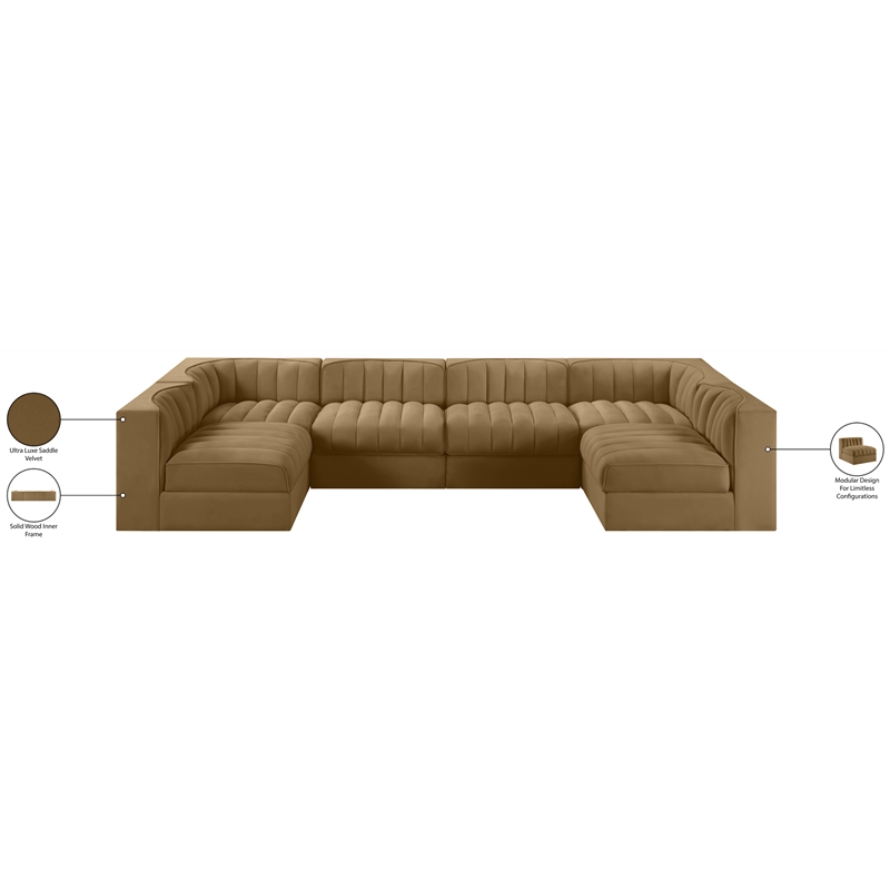 Meridian Furniture Rummi Saddle Velvet Performance Fabric 6pc. Modular Sectional