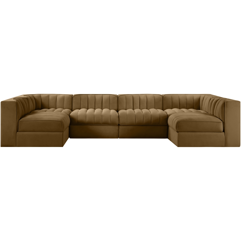 Meridian Furniture Rummi Saddle Velvet Performance Fabric 6pc. Modular Sectional