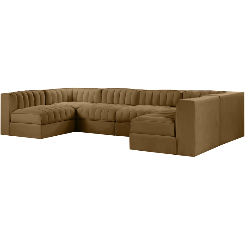 Meridian Furniture Rummi Saddle Velvet Performance Fabric 6pc. Modular Sectional
