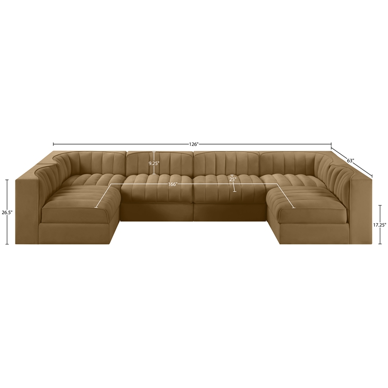 Meridian Furniture Rummi Saddle Velvet Performance Fabric 6pc. Modular Sectional