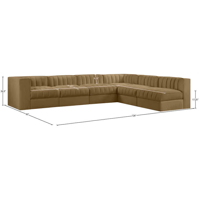 Meridian Furniture Rummi Saddle Velvet Performance Fabric 6pc. Modular Sectional