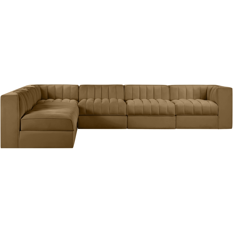 Meridian Furniture Rummi Saddle Velvet Performance Fabric 6pc. Modular Sectional