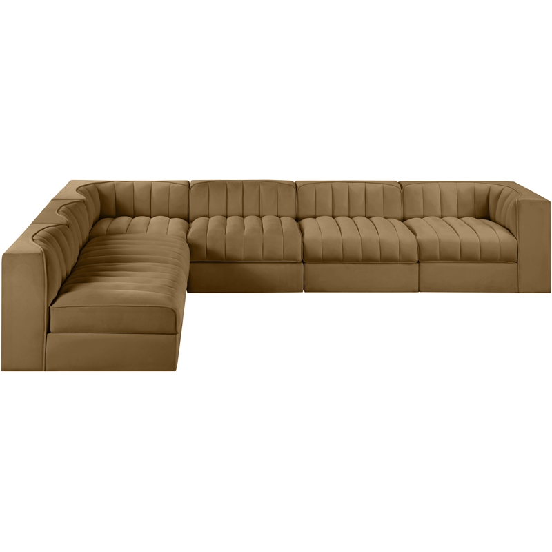 Meridian Furniture Rummi Saddle Velvet Performance Fabric 6pc. Modular Sectional
