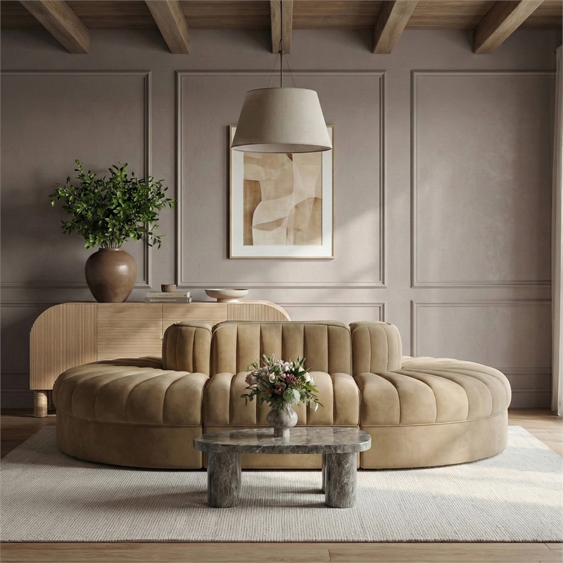 Meridian Furniture Rummi Saddle Velvet Performance Fabric 6pc. Modular Sectional