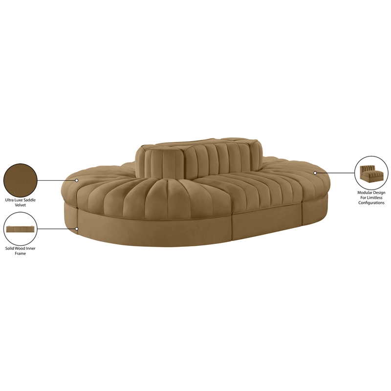 Meridian Furniture Rummi Saddle Velvet Performance Fabric 6pc. Modular Sectional