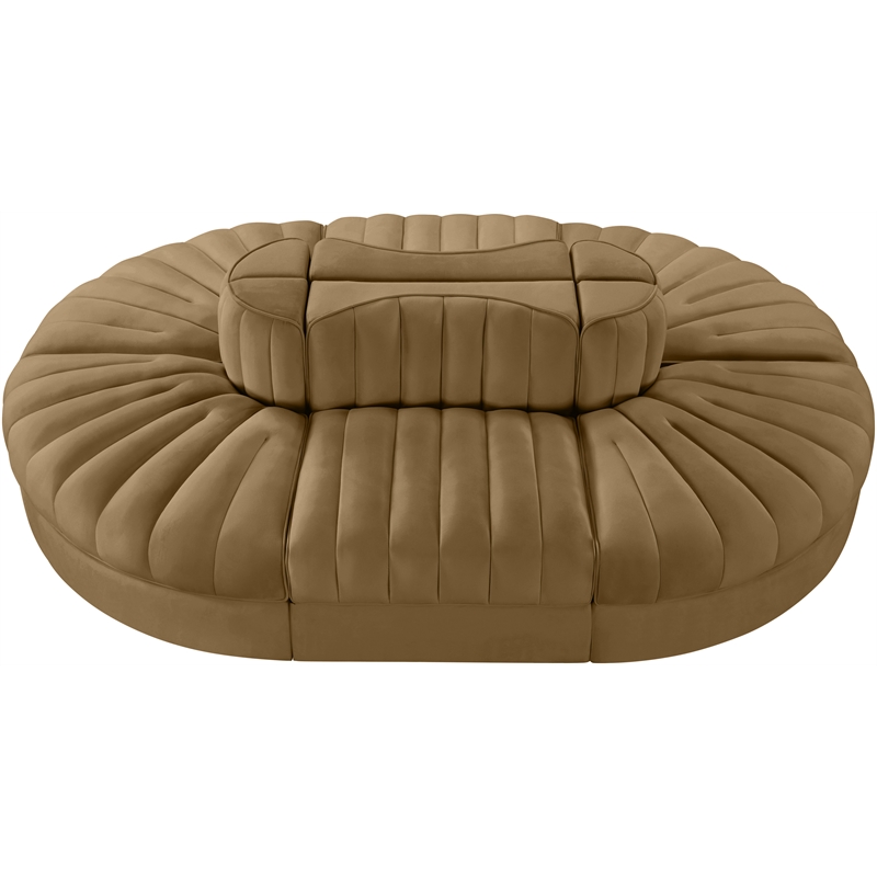 Meridian Furniture Rummi Saddle Velvet Performance Fabric 6pc. Modular Sectional