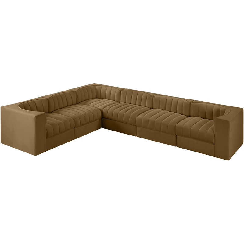 Meridian Furniture Rummi Saddle Velvet Performance Fabric 6pc. Modular Sectional