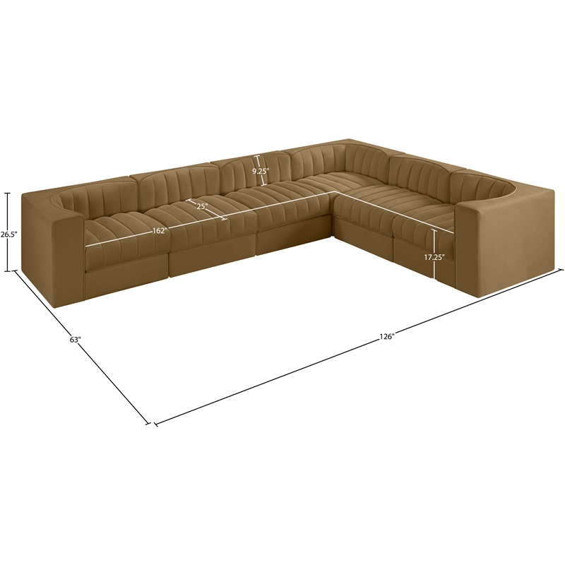 Meridian Furniture Rummi Saddle Velvet Performance Fabric 6pc. Modular Sectional