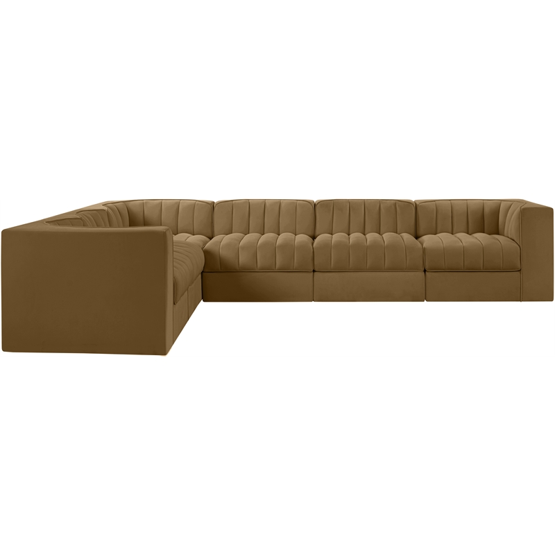 Meridian Furniture Rummi Saddle Velvet Performance Fabric 6pc. Modular Sectional