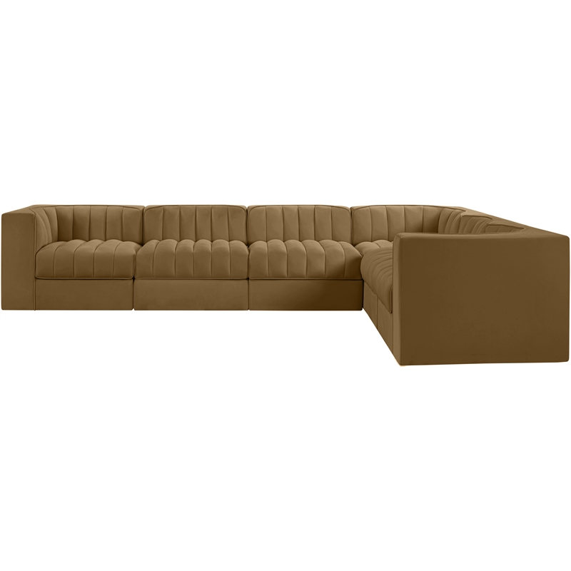 Meridian Furniture Rummi Saddle Velvet Performance Fabric 6pc. Modular Sectional