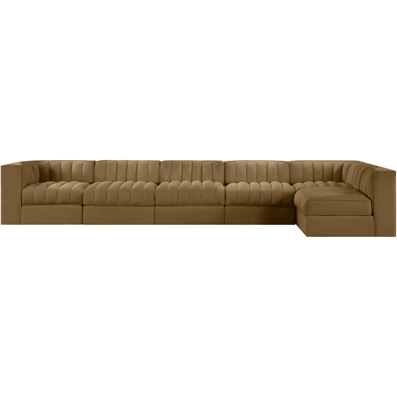 Meridian Furniture Rummi Saddle Velvet Performance Fabric 6pc. Modular Sectional