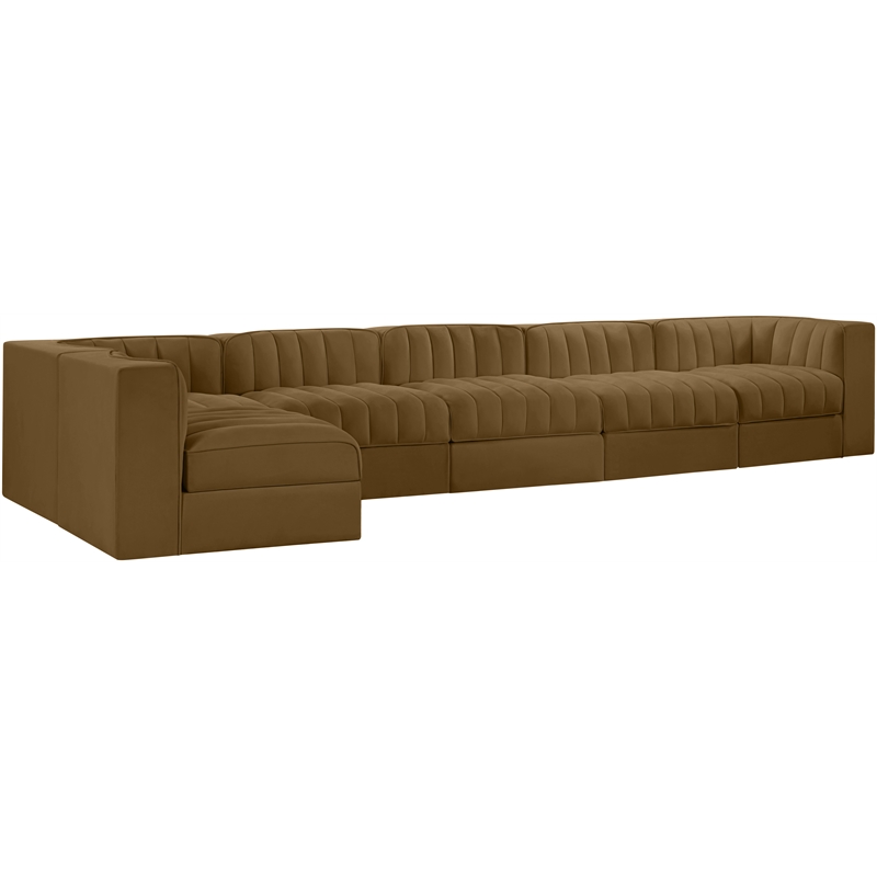 Meridian Furniture Rummi Saddle Velvet Performance Fabric 6pc. Modular Sectional