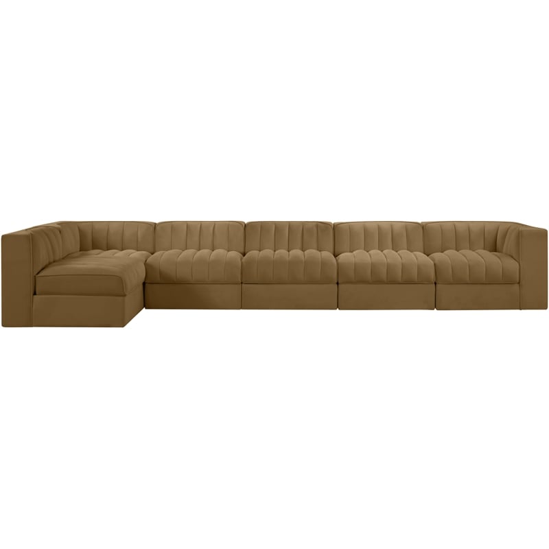 Meridian Furniture Rummi Saddle Velvet Performance Fabric 6pc. Modular Sectional