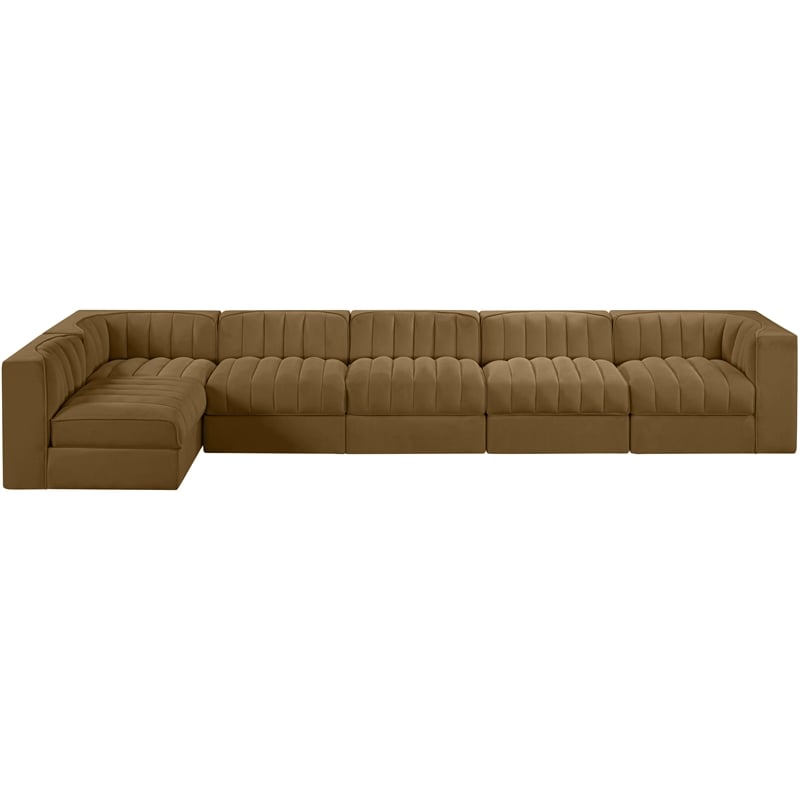 Meridian Furniture Rummi Saddle Velvet Performance Fabric 6pc. Modular Sectional