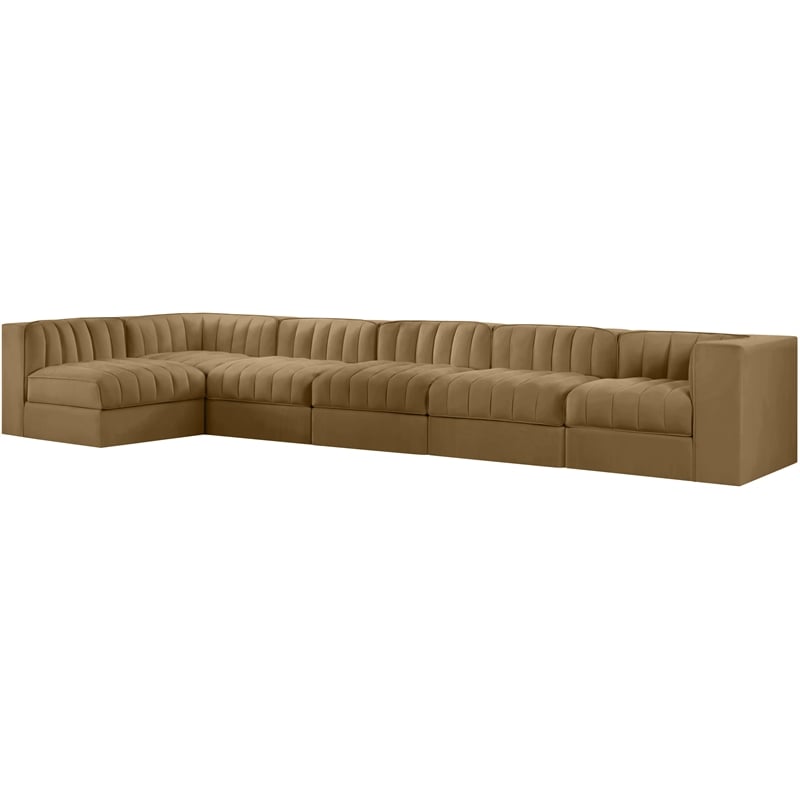 Meridian Furniture Rummi Saddle Velvet Performance Fabric 6pc. Modular Sectional