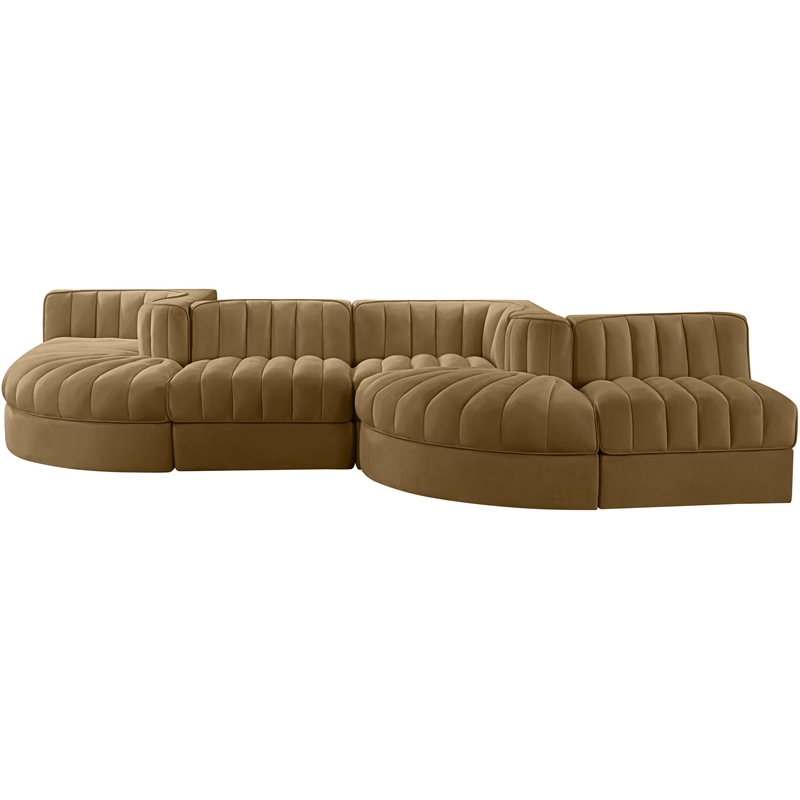 Meridian Furniture Rummi Saddle Velvet Performance Fabric 6pc. Modular Sectional